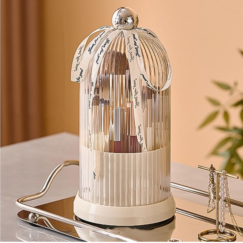 Elegant Silver and Cream Makeup Brush Holder
